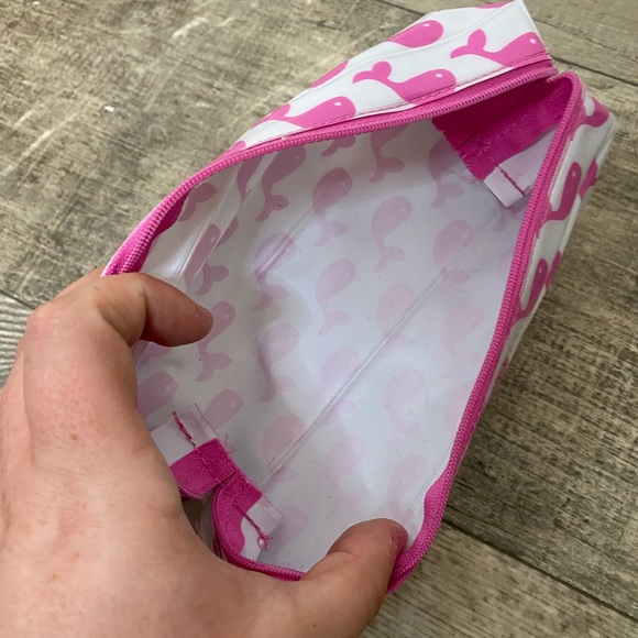 Pink and White Whale Printed Plastic Makeup Brush Cosmetic Bag Pencil Pouch - Picture 5 of 7